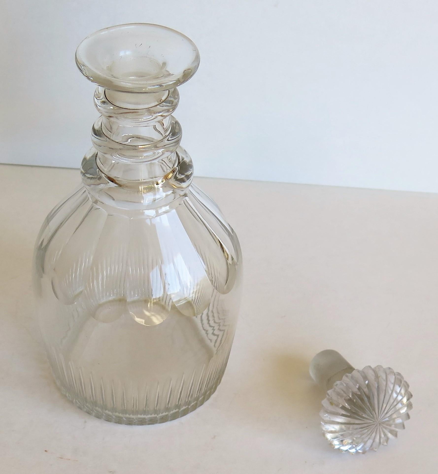 Anglo Irish Lead Glass Decanter Three Neck Rings Mushroom Stopper, Circa 1800 3