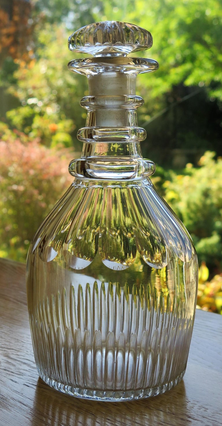 Anglo Irish Lead Glass Decanter Three Neck Rings Mushroom Stopper