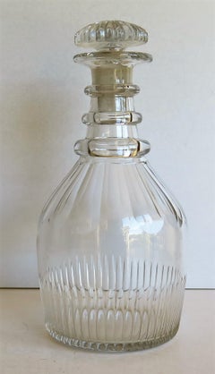 Anglo Irish Lead Glass Decanter Three Neck Rings Mushroom Stopper, Circa 1800
