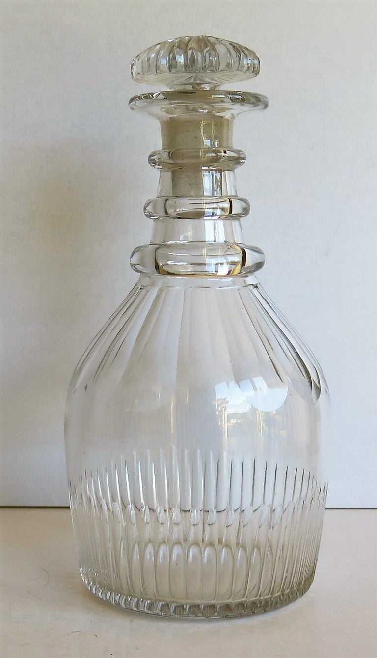 Anglo Irish Lead Glass Decanter Three Neck Rings Mushroom Stopper