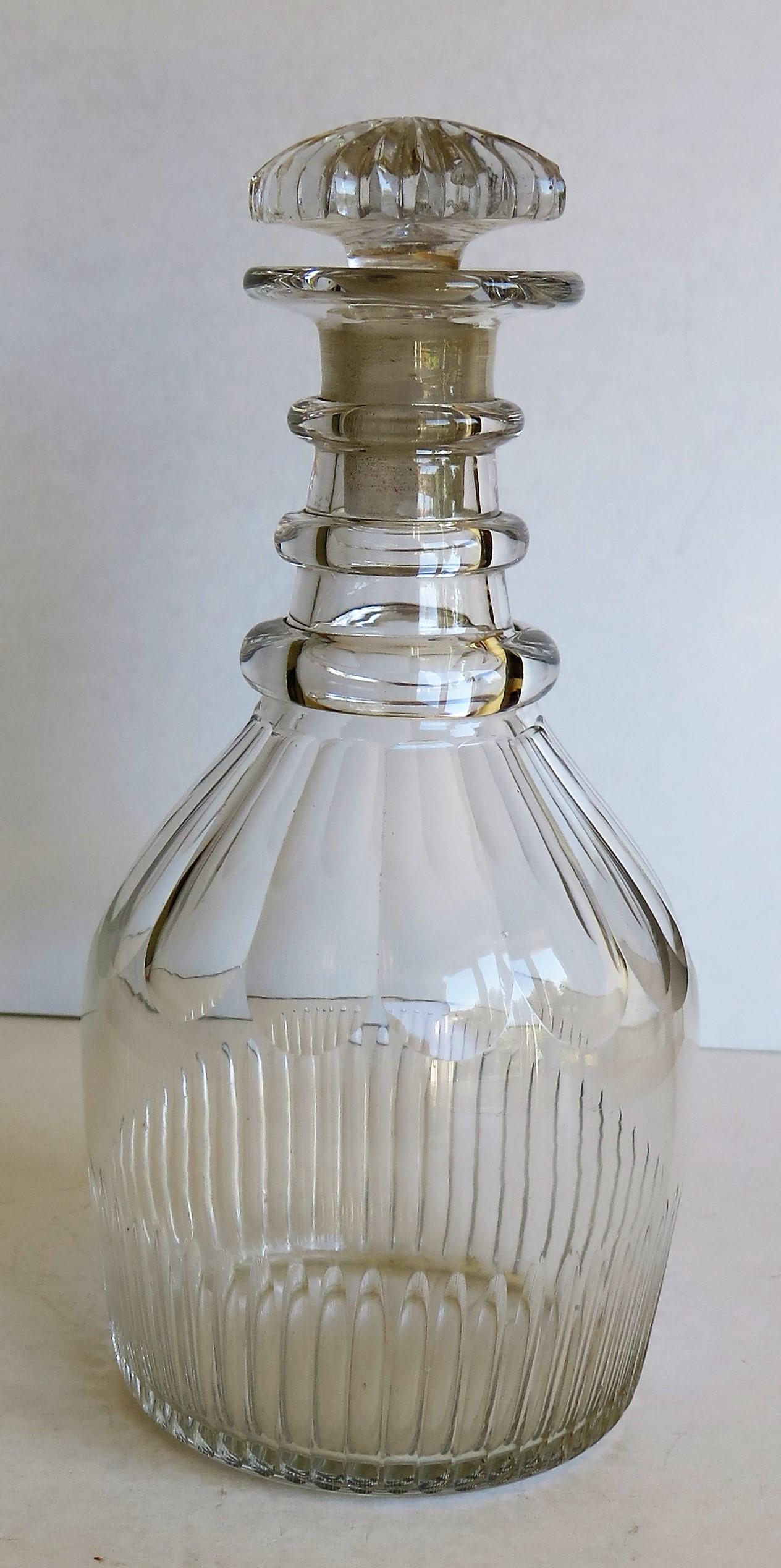 Georgian Anglo Irish Lead Glass Decanter Three Neck Rings Mushroom Stopper, Circa 1800