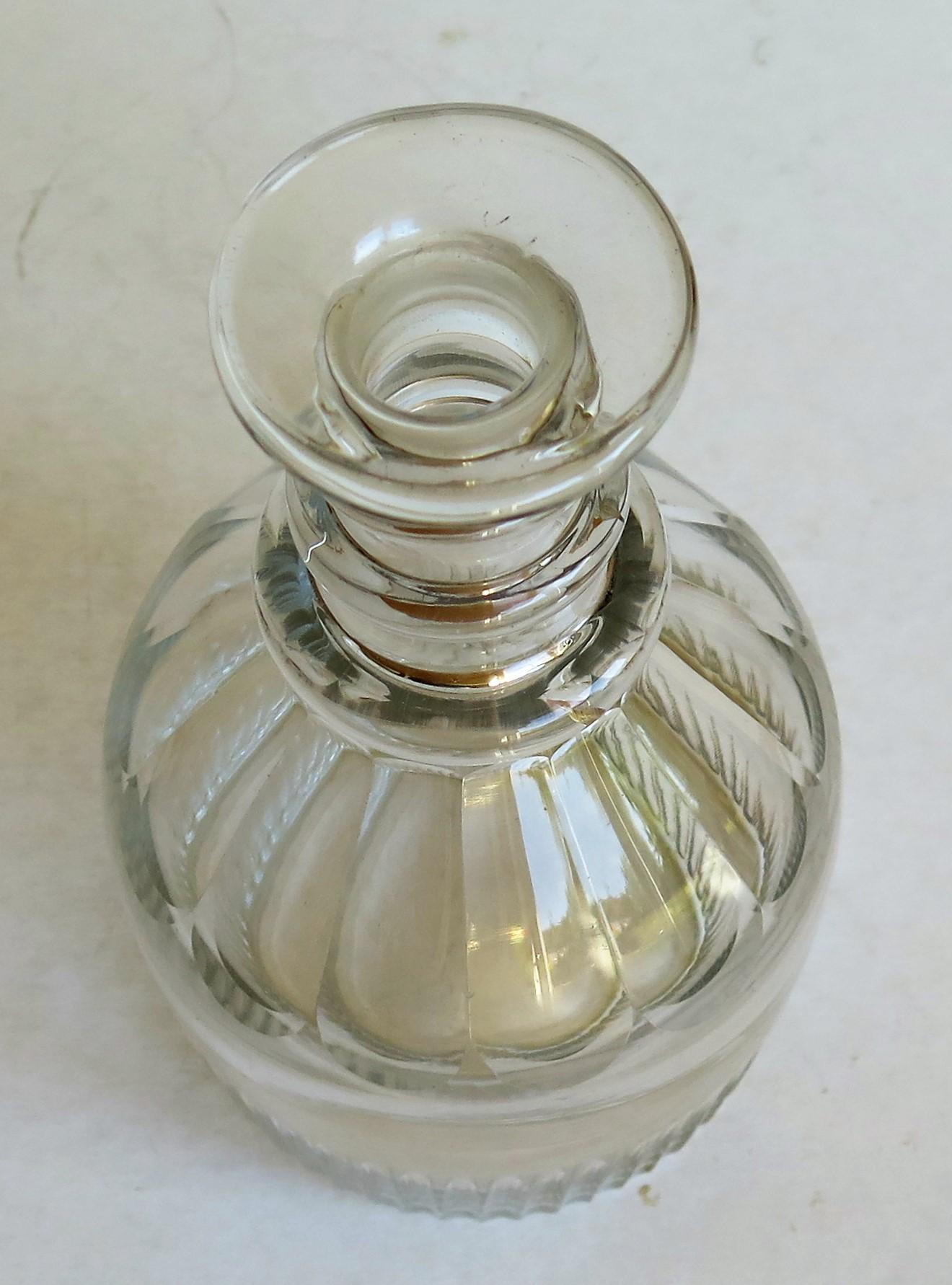 18th Century Anglo Irish Lead Glass Decanter Three Neck Rings Mushroom Stopper, Circa 1800