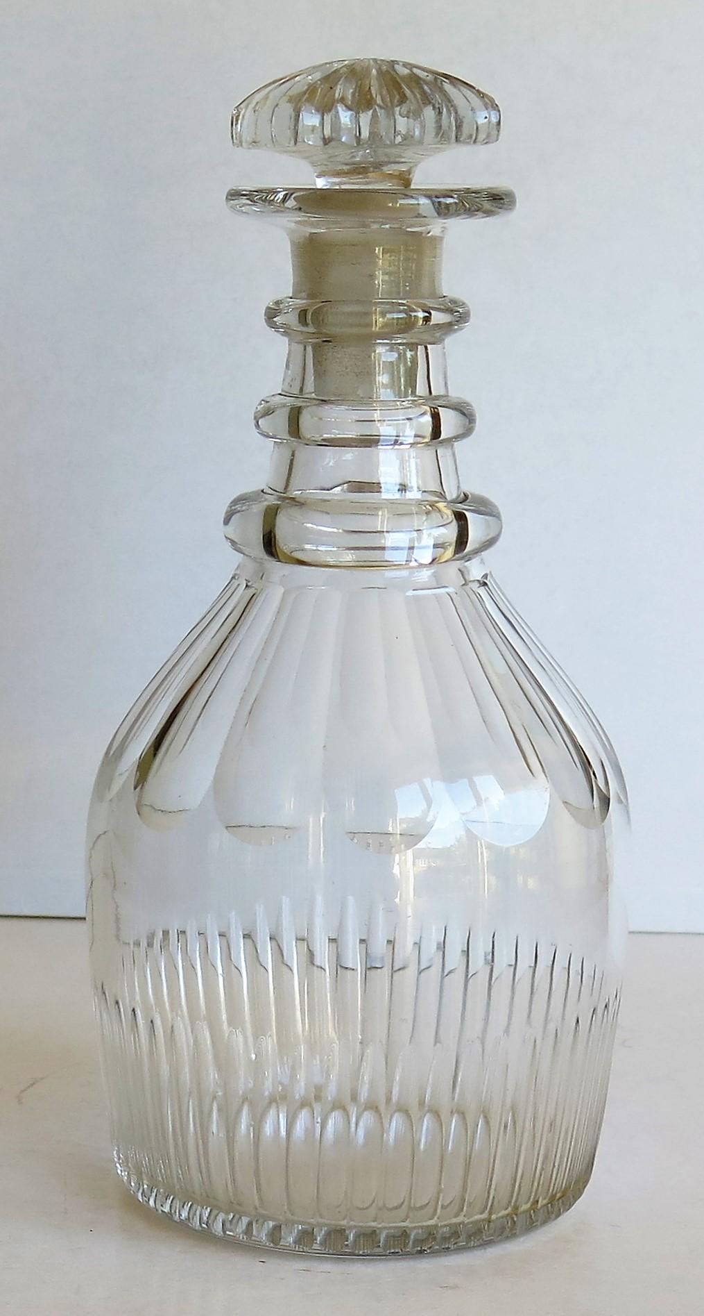 Anglo Irish Lead Glass Decanter Three Neck Rings Mushroom Stopper, Circa 1800 1