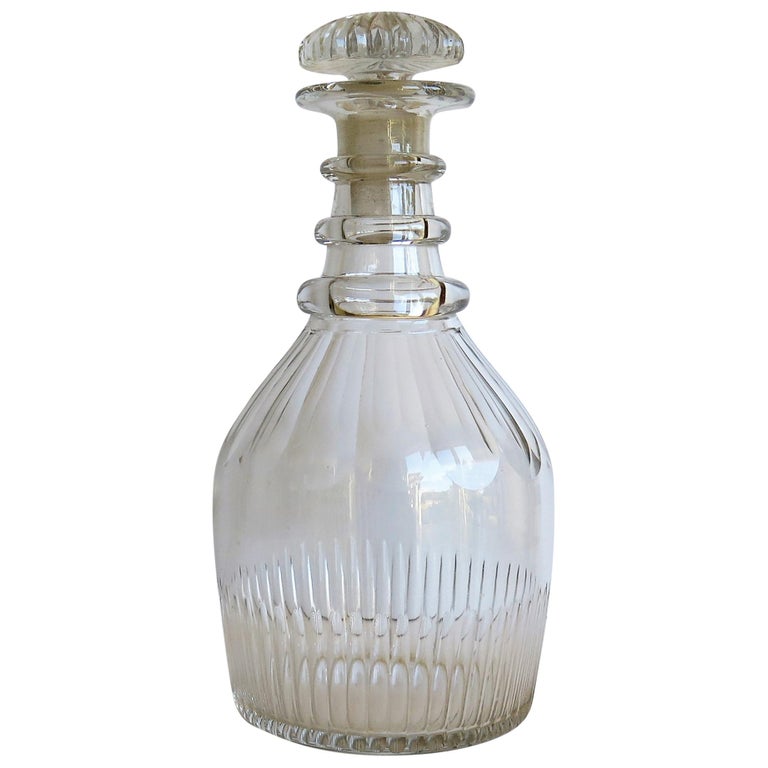 Anglo Irish Lead Glass Decanter Three Neck Rings Mushroom Stopper