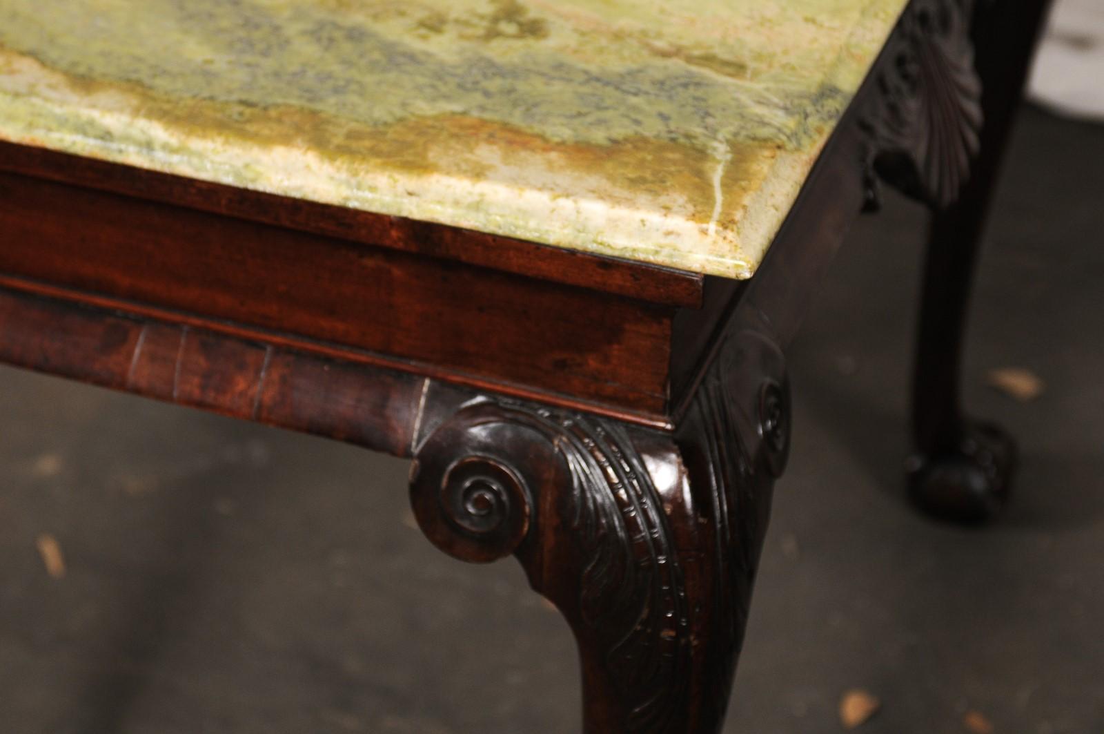 Anglo-Irish Mahogany Slab Serving Table with Shell Motif, Paw Feet For Sale 5