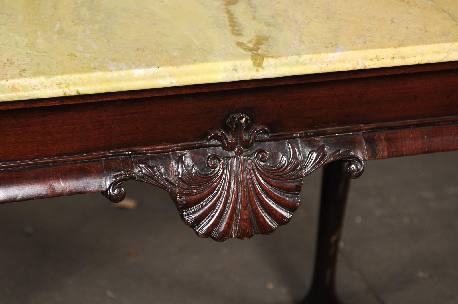 18th Century and Earlier Anglo-Irish Mahogany Slab Serving Table with Shell Motif, Paw Feet For Sale