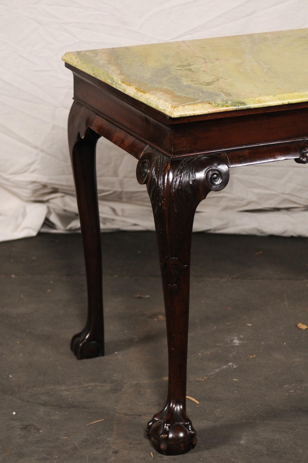 Anglo-Irish Mahogany Slab Serving Table with Shell Motif, Paw Feet For Sale 3