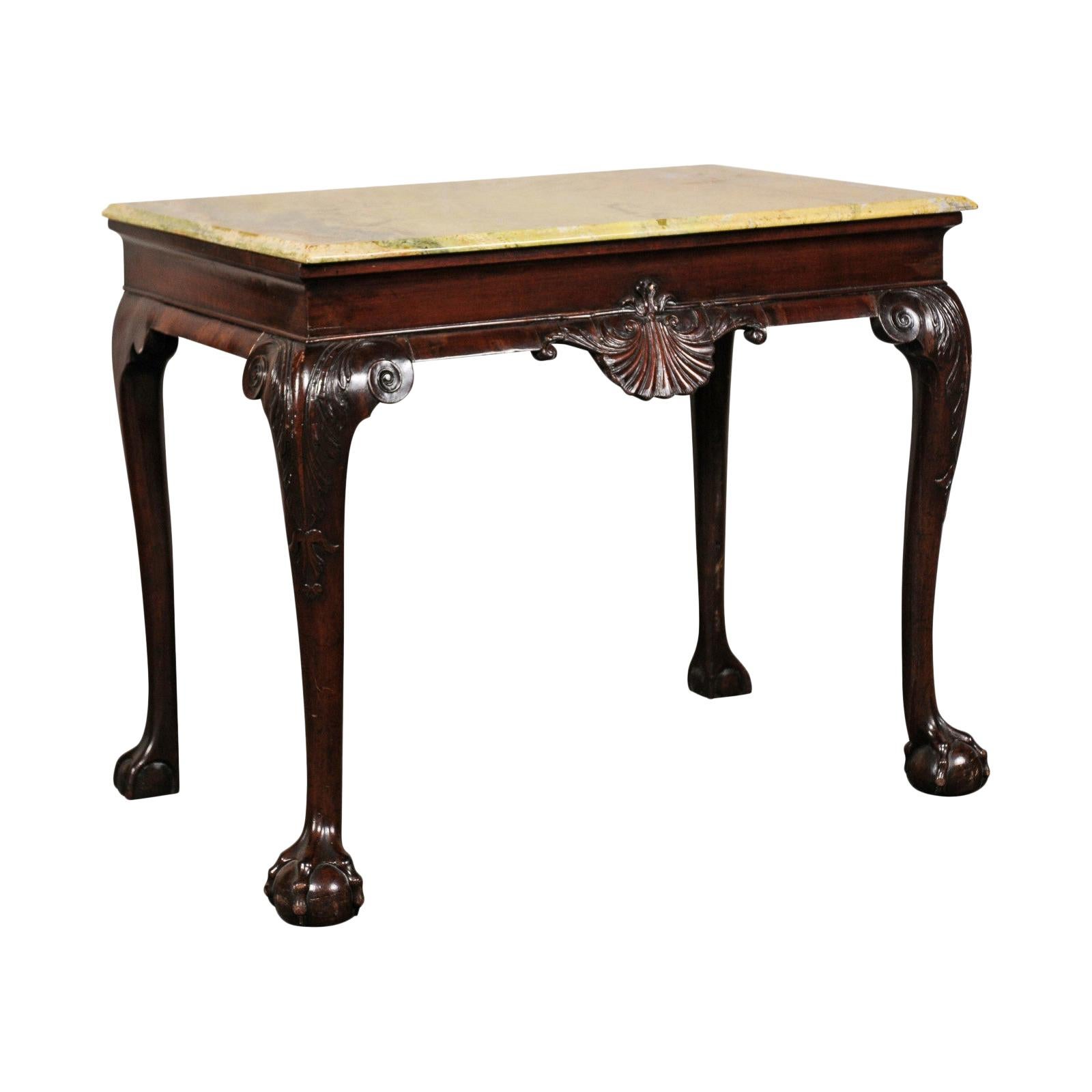 Anglo-Irish Mahogany Slab Serving Table with Shell Motif, Paw Feet For Sale