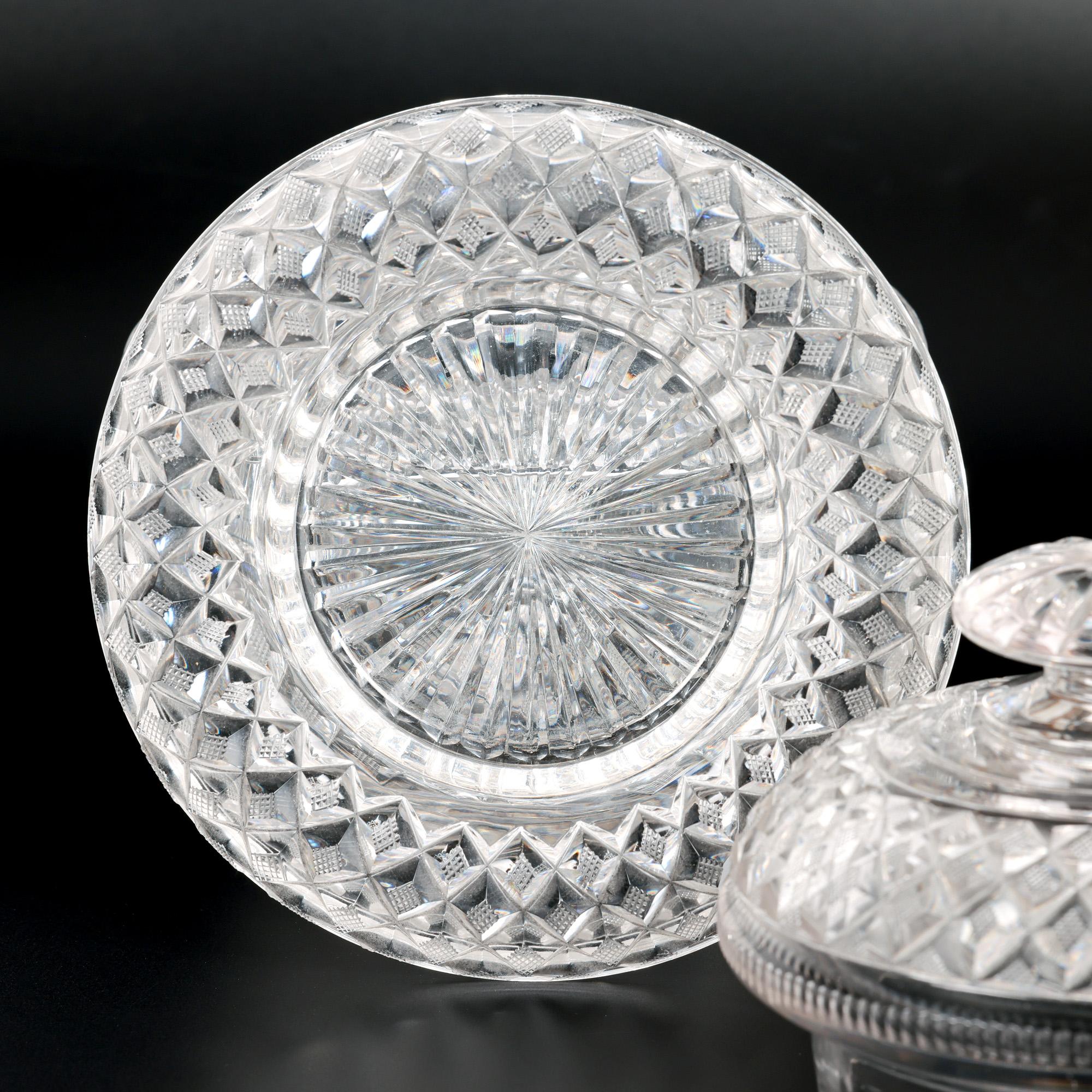 Anglo- Irish Regency Fine Cut Glass Covered Bowl on Stand For Sale 9