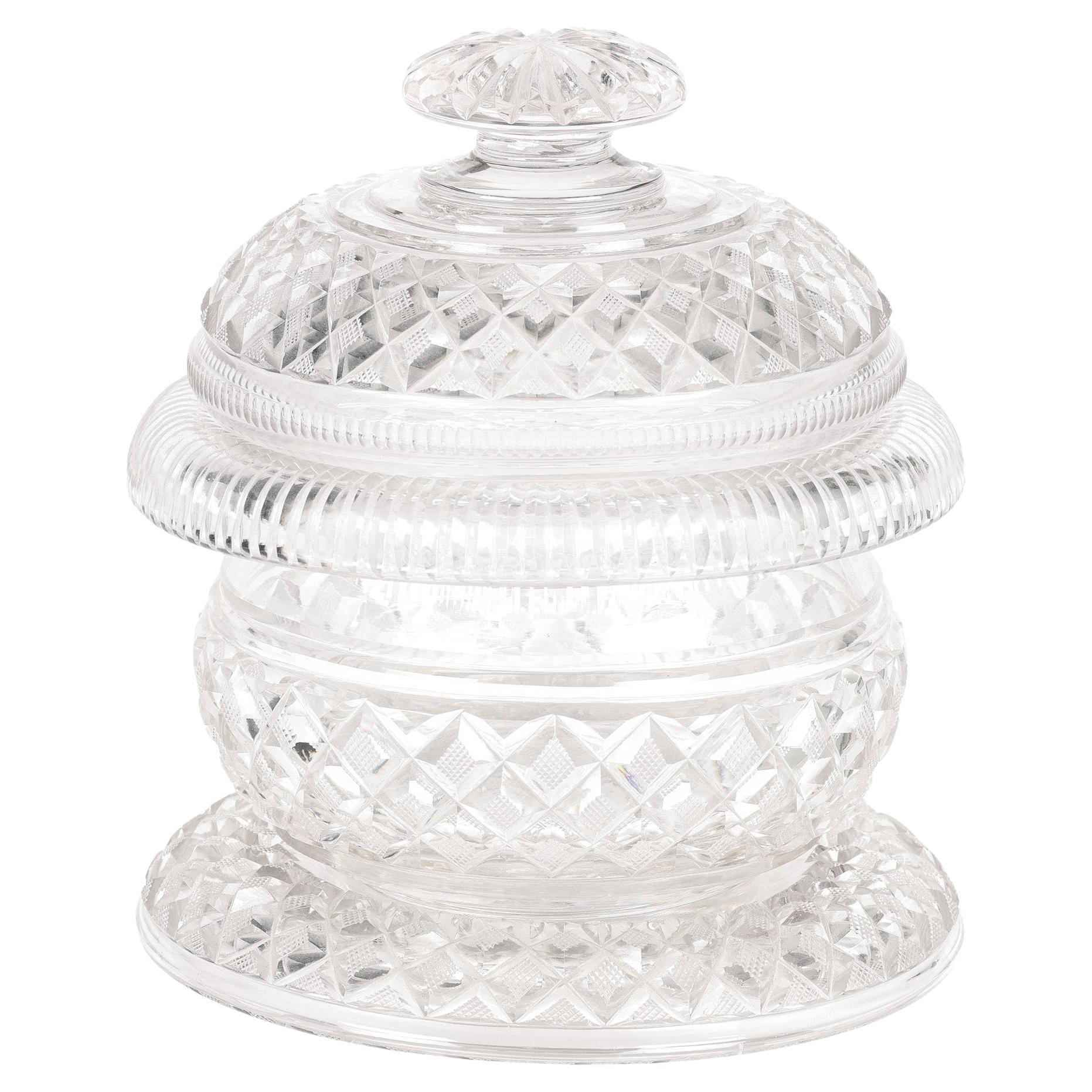 Anglo- Irish Regency Fine Cut Glass Covered Bowl on Stand