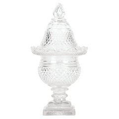 Anglo-Irish Regency Fine Cut Glass Pedestal Vase and Cover