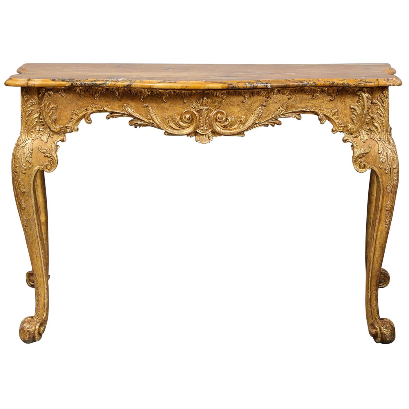 Anglo Irish Rococo Giltwood Console Table For Sale