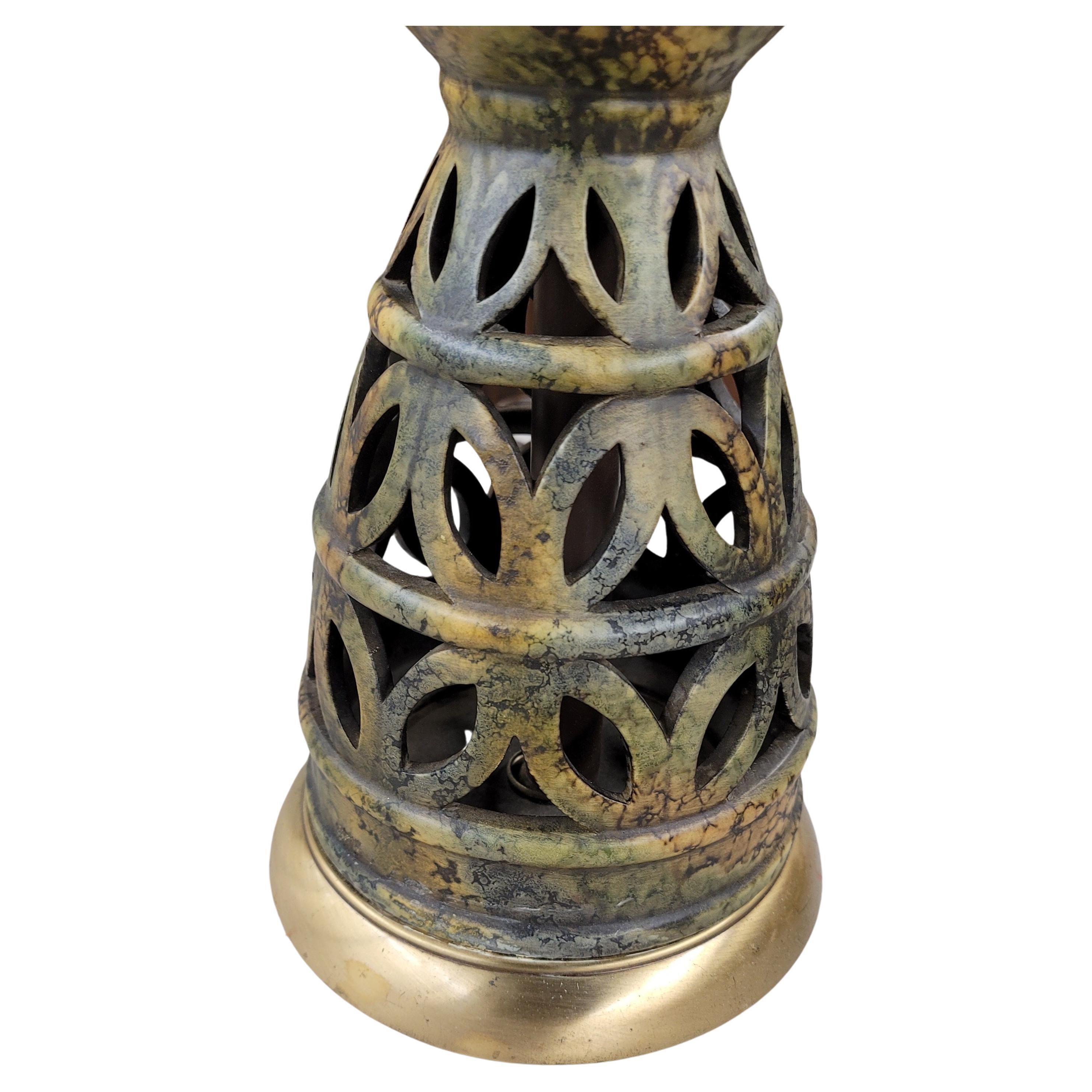 Anglo-Japanese Carved Ceramic Candle Stands and Brass Large Table Lamps, A Pair For Sale 2