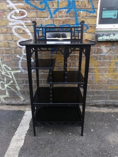 Anglo-Japanese Ebonized Display Shelves with Pagoda Sides & Fret Work Decoration