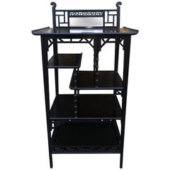 Antique Anglo-Japanese Ebonized Display Shelves with Pagoda Sides & Fret Work Decoration