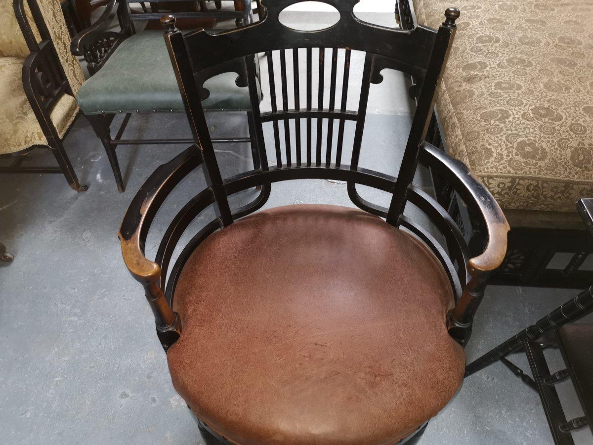 19th Century E W Godwin style of, An Anglo-Japanese Old English or Jacobean Ebonized Armchair For Sale