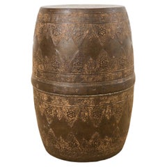 Anglo Patinated Metal Drum Shaped Stool or Drink Table