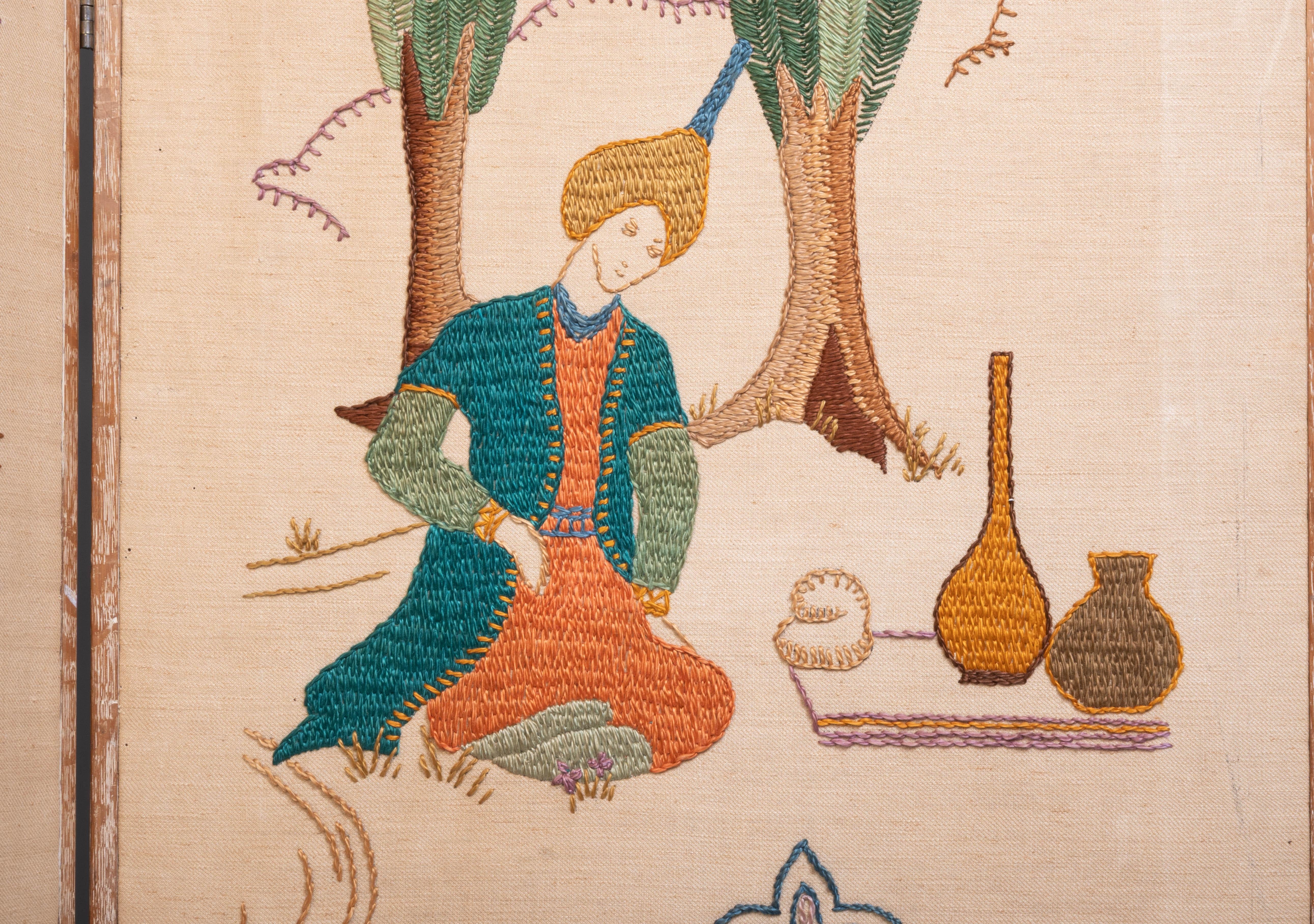 Anglo-Persische Nadelspitze Vier-Panel-Raumteiler, ca. 1930 im Angebot 6