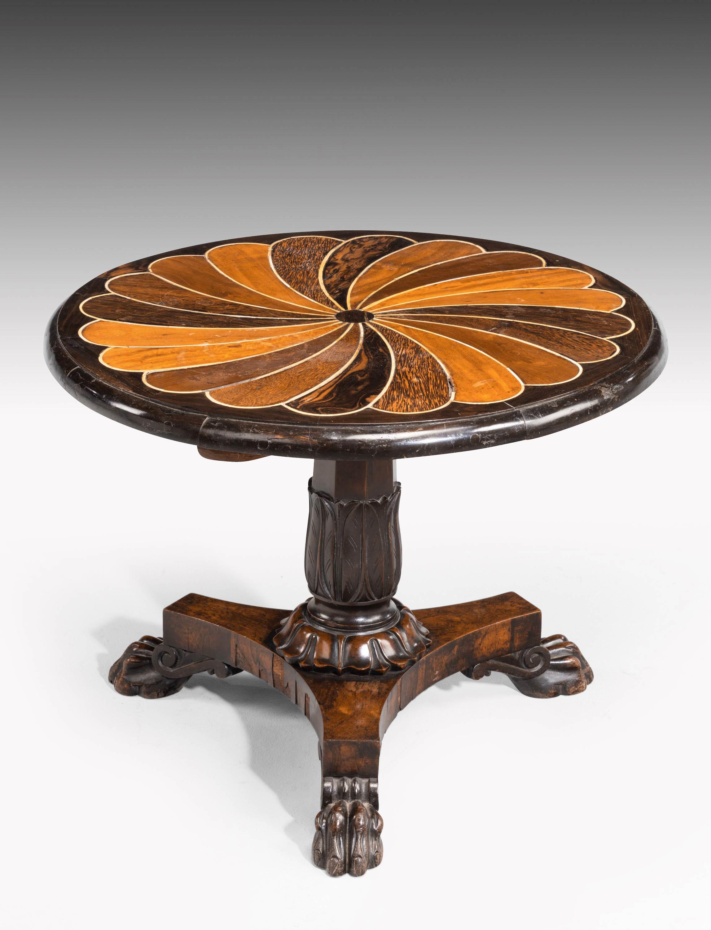 Wood Anglo-Portuguese 19th Century Inlaid Table with Exotic Timbers For Sale