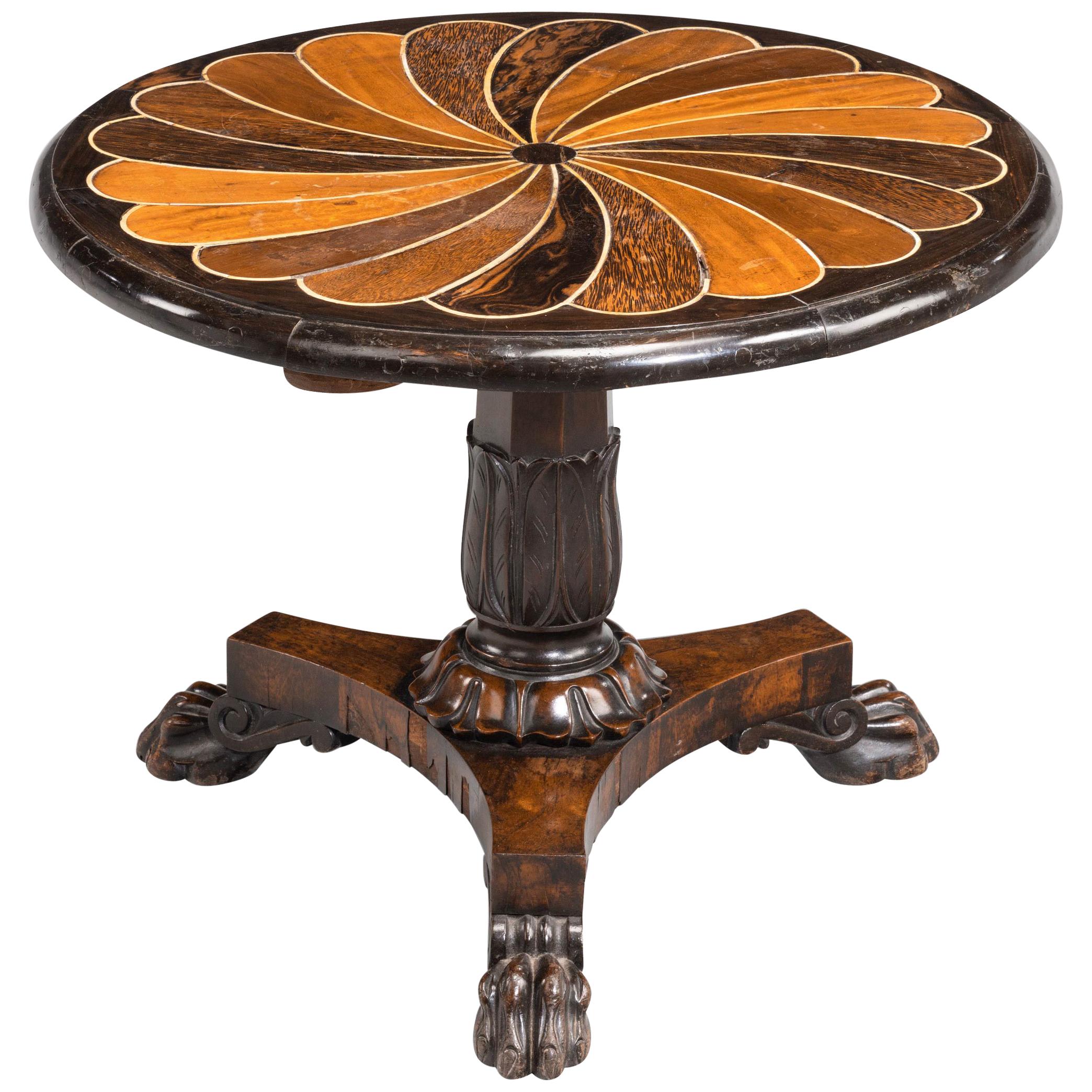 Anglo-Portuguese 19th Century Inlaid Table with Exotic Timbers For Sale