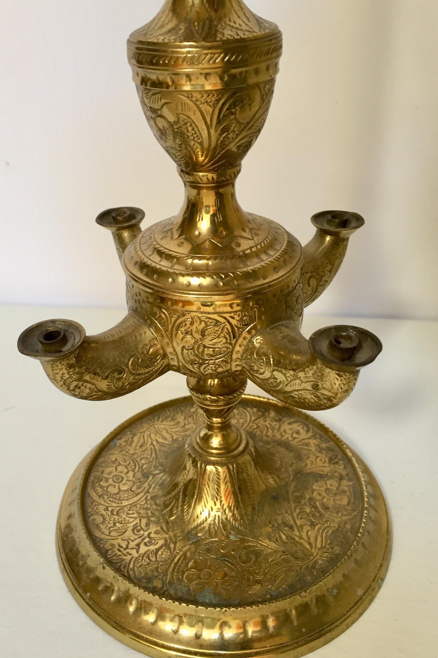 Anglo Raj Antique Century Brass Oil Lamp For Sale 6