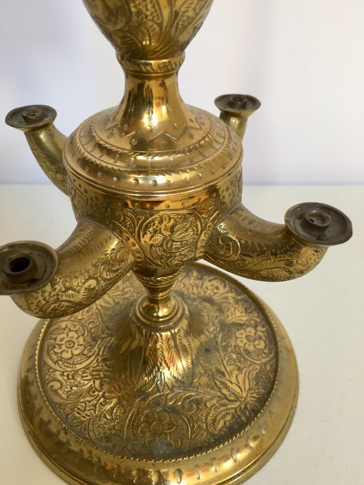 Italian Cast Brass Four Burner Lucerne Oil Lamp Antique 1850 For Sale 11