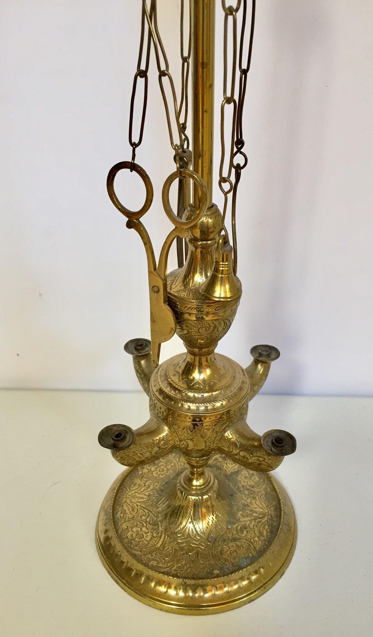 Indian Anglo Raj Antique Century Brass Oil Lamp For Sale