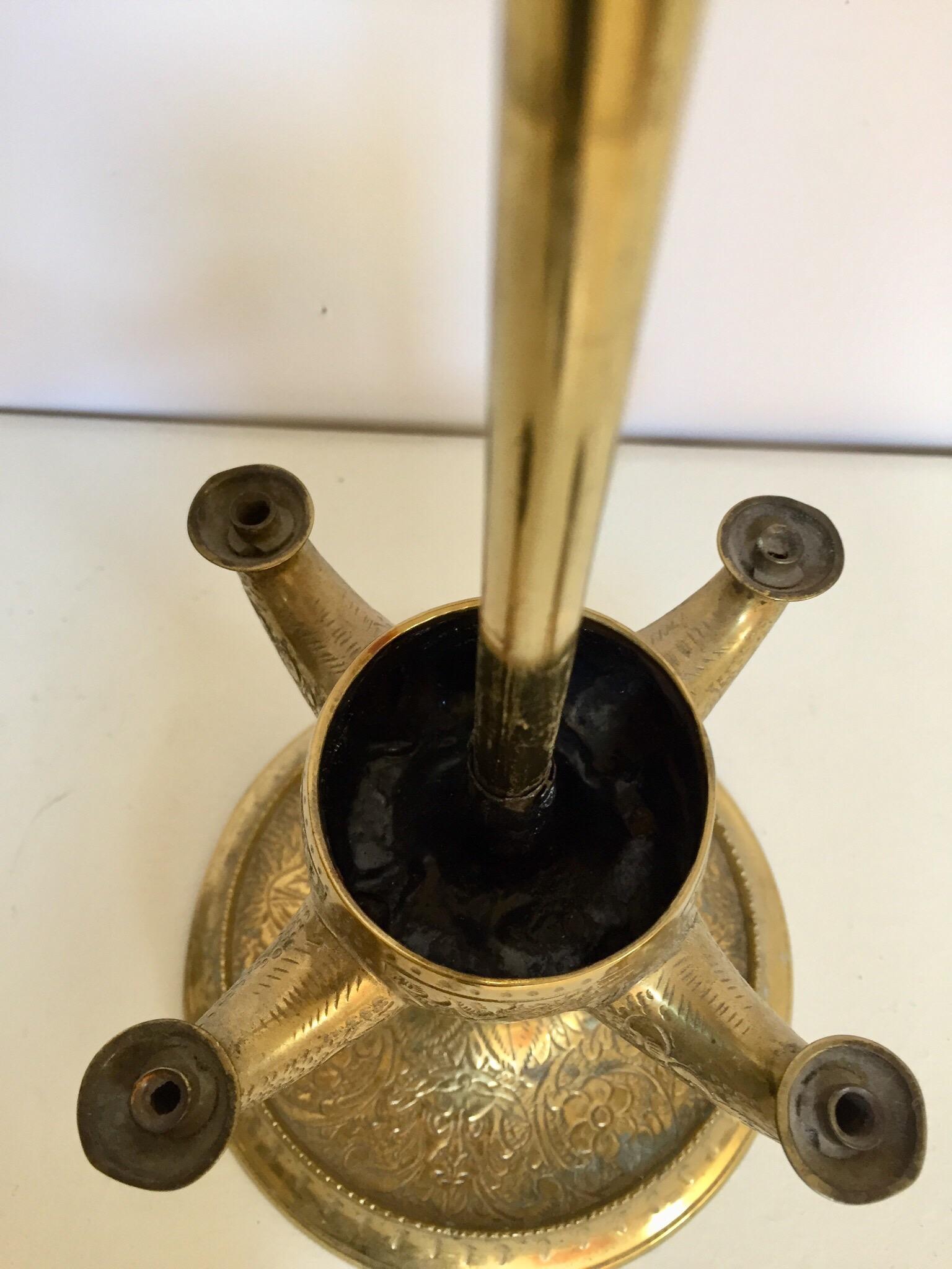 Engraved Anglo Raj Antique Century Brass Oil Lamp For Sale