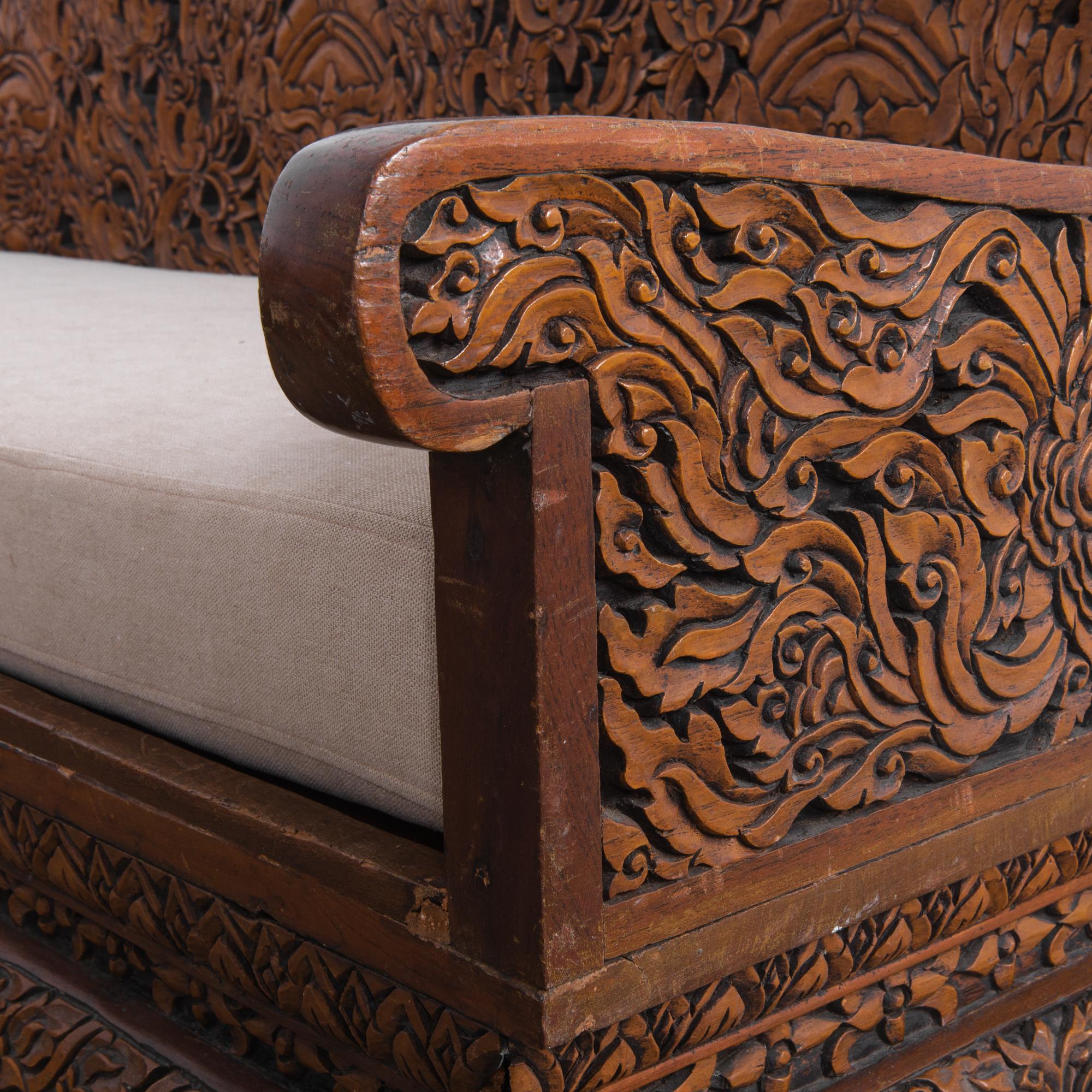 Southeast Asian Anglo Raj Carved Rosewood Sofa Set, Set of 4