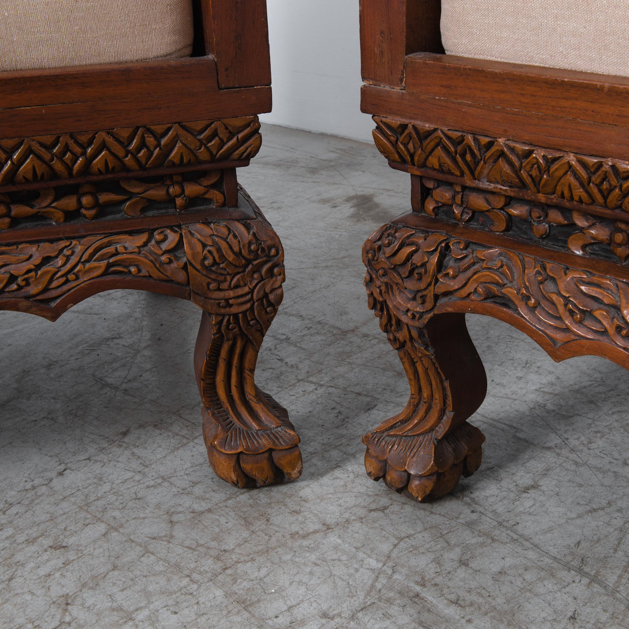 Early 20th Century Anglo Raj Carved Rosewood Sofa Set, Set of 4