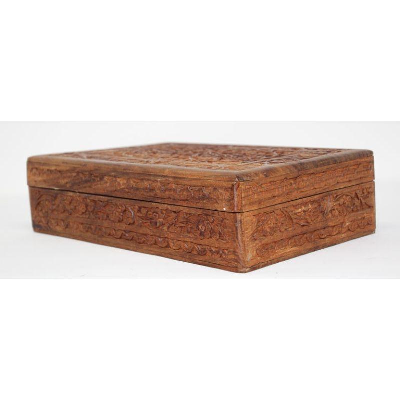 Indian Anglo Raj Hand Carved Wooden Decorative Jewelry Box For Sale