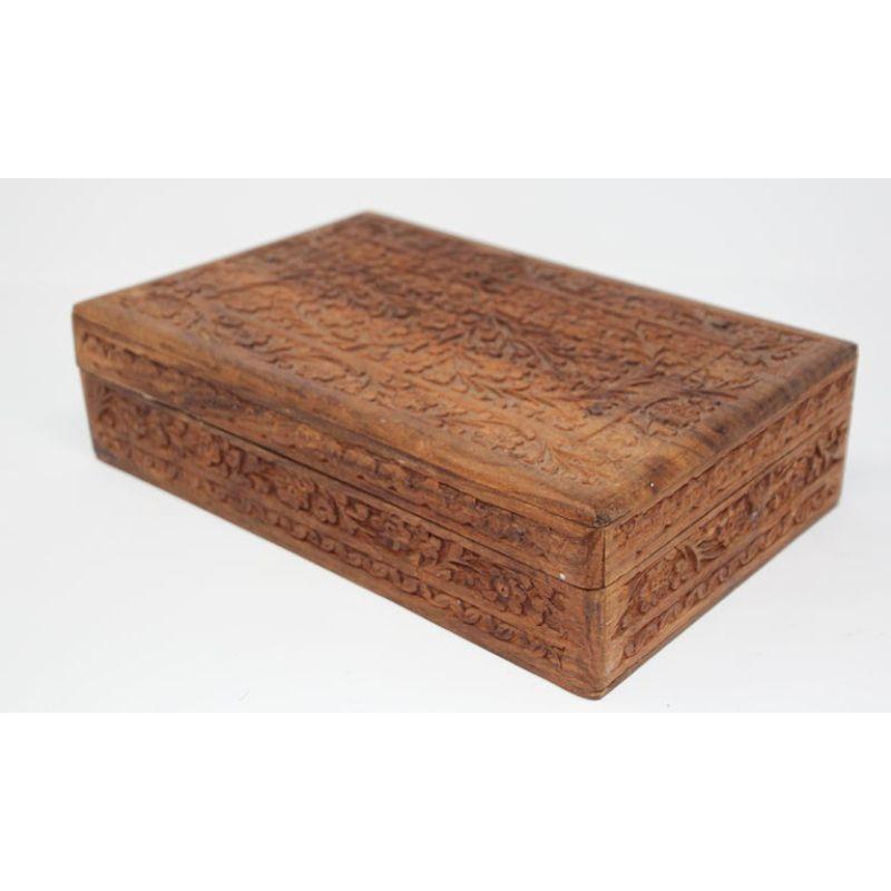 Hand-Carved Anglo Raj Hand Carved Wooden Decorative Jewelry Box For Sale
