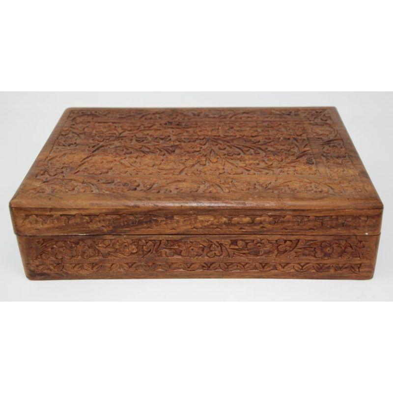 20th Century Anglo Raj Hand Carved Wooden Decorative Jewelry Box For Sale