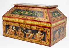 Anglo Raj Hand Painted Jewellery Wood Box 1920s