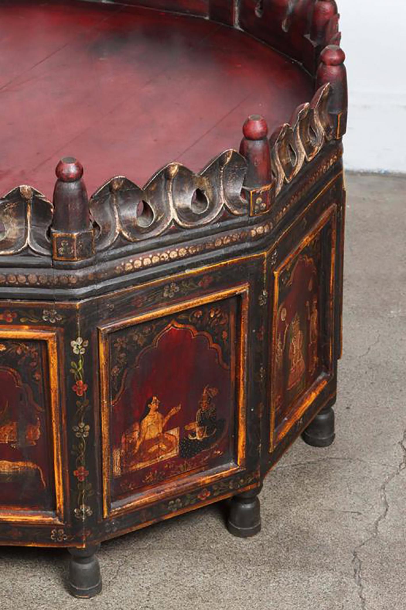 Anglo Raj Antique Anglo-Raj Hand-Painted Teak Coffee Table India For Sale
