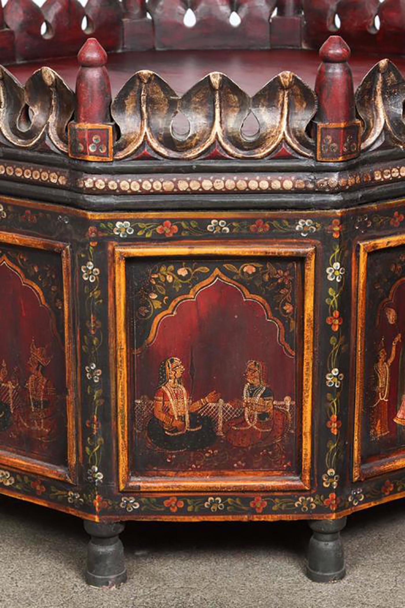 Indian Antique Anglo-Raj Hand-Painted Teak Coffee Table India For Sale