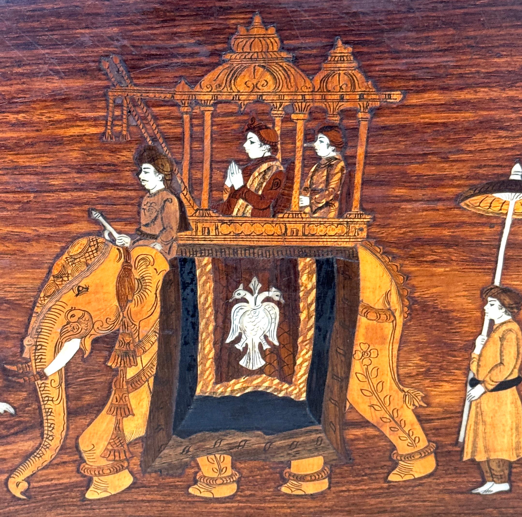 XX secolo Elefante intarsiato Anglo-Raj-Indiano da cerimonia/processione  Pannello in legno duro in vendita