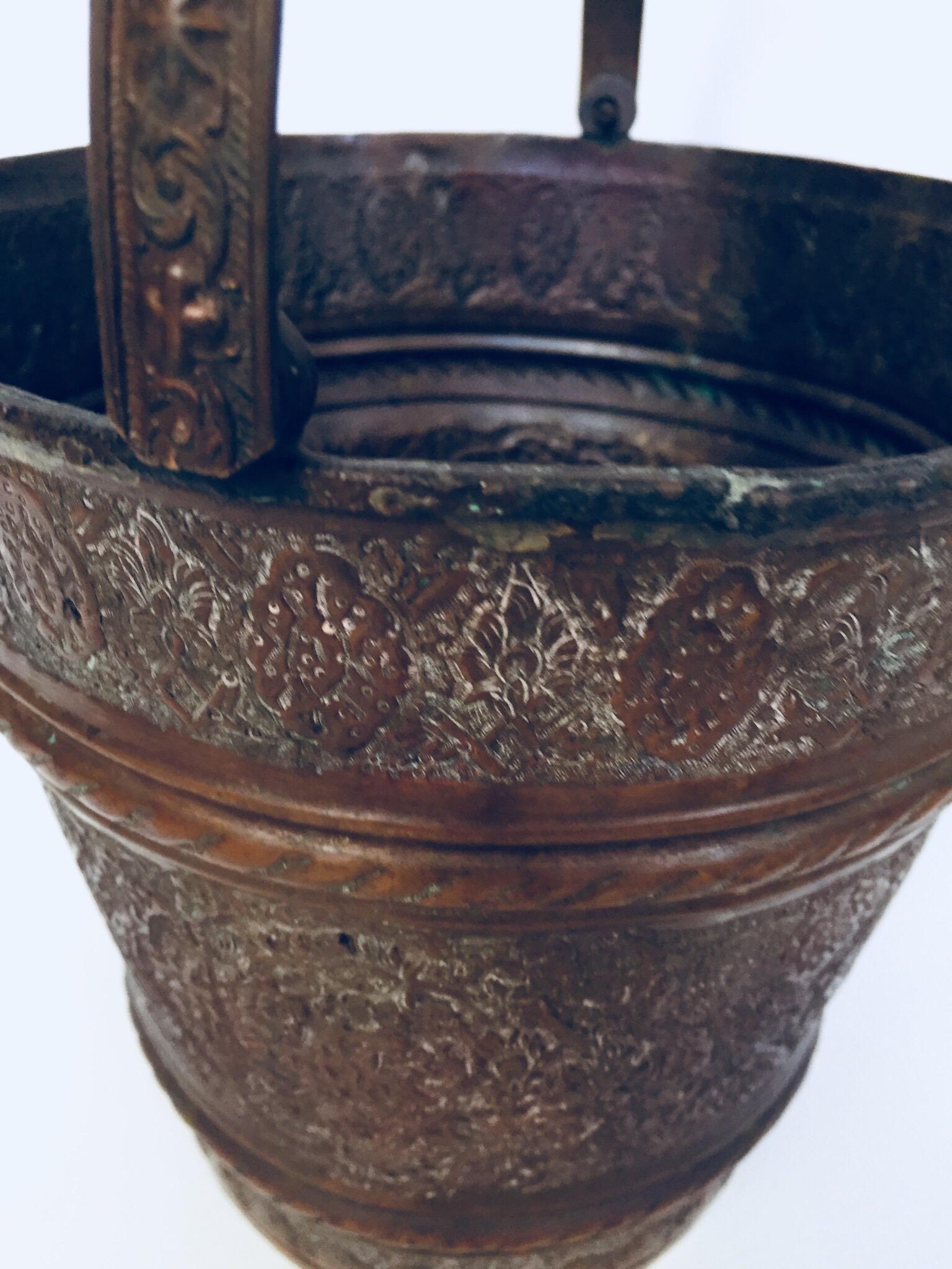 Moorish Mughal Metal Copper Vessel Bucket For Sale 3