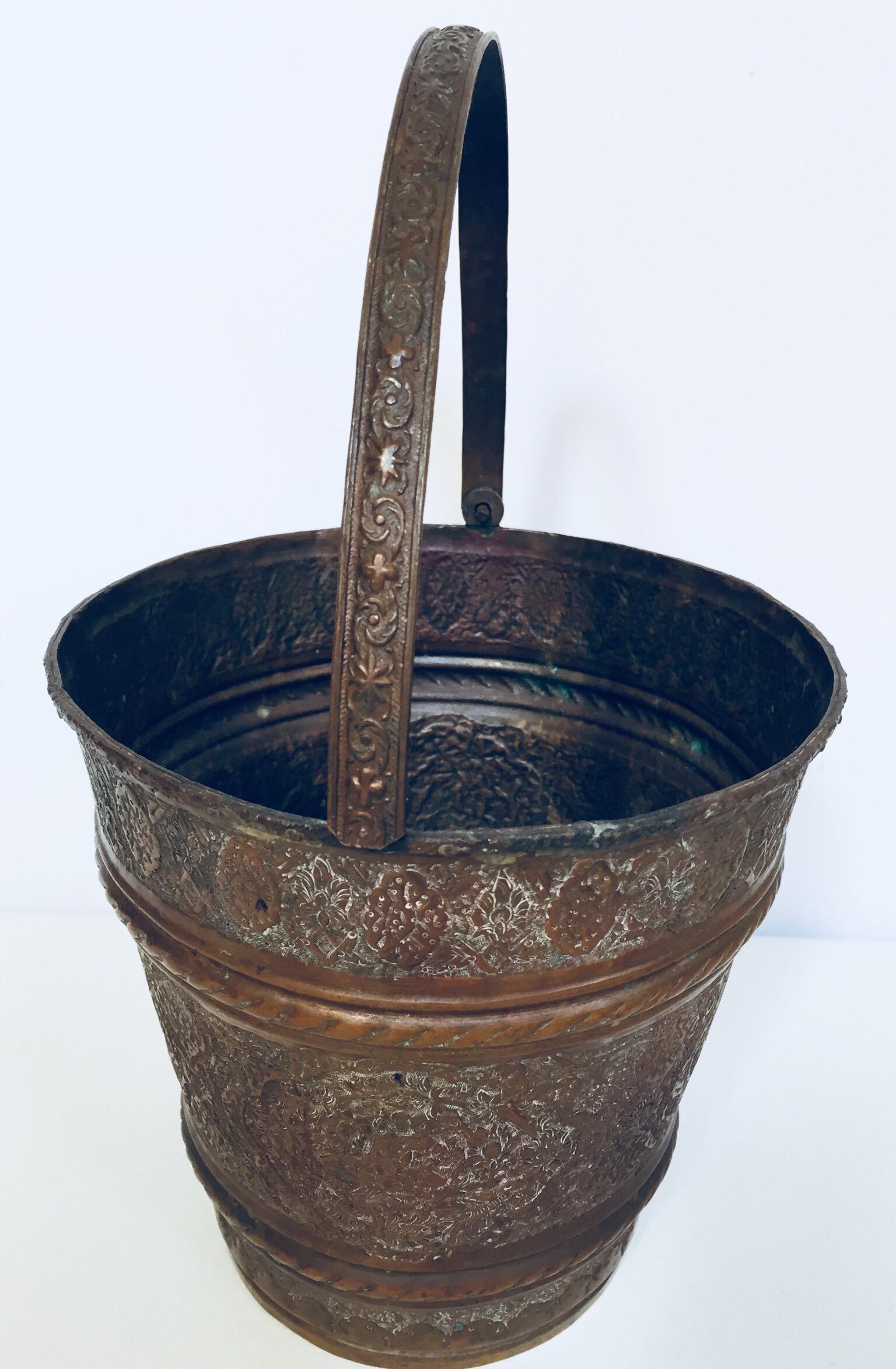 Moorish Mughal Metal Copper Vessel Bucket For Sale 4