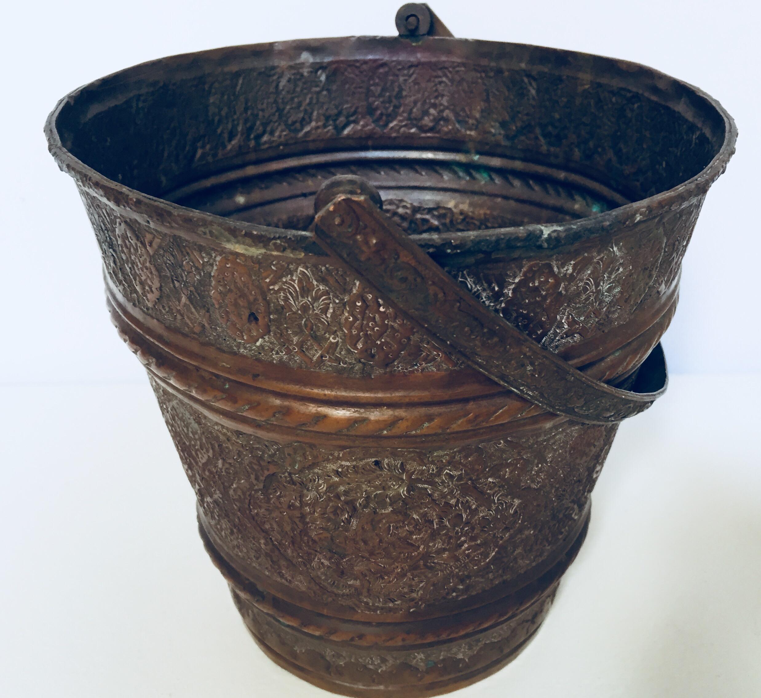 Moorish Mughal Metal Copper Vessel Bucket For Sale 6
