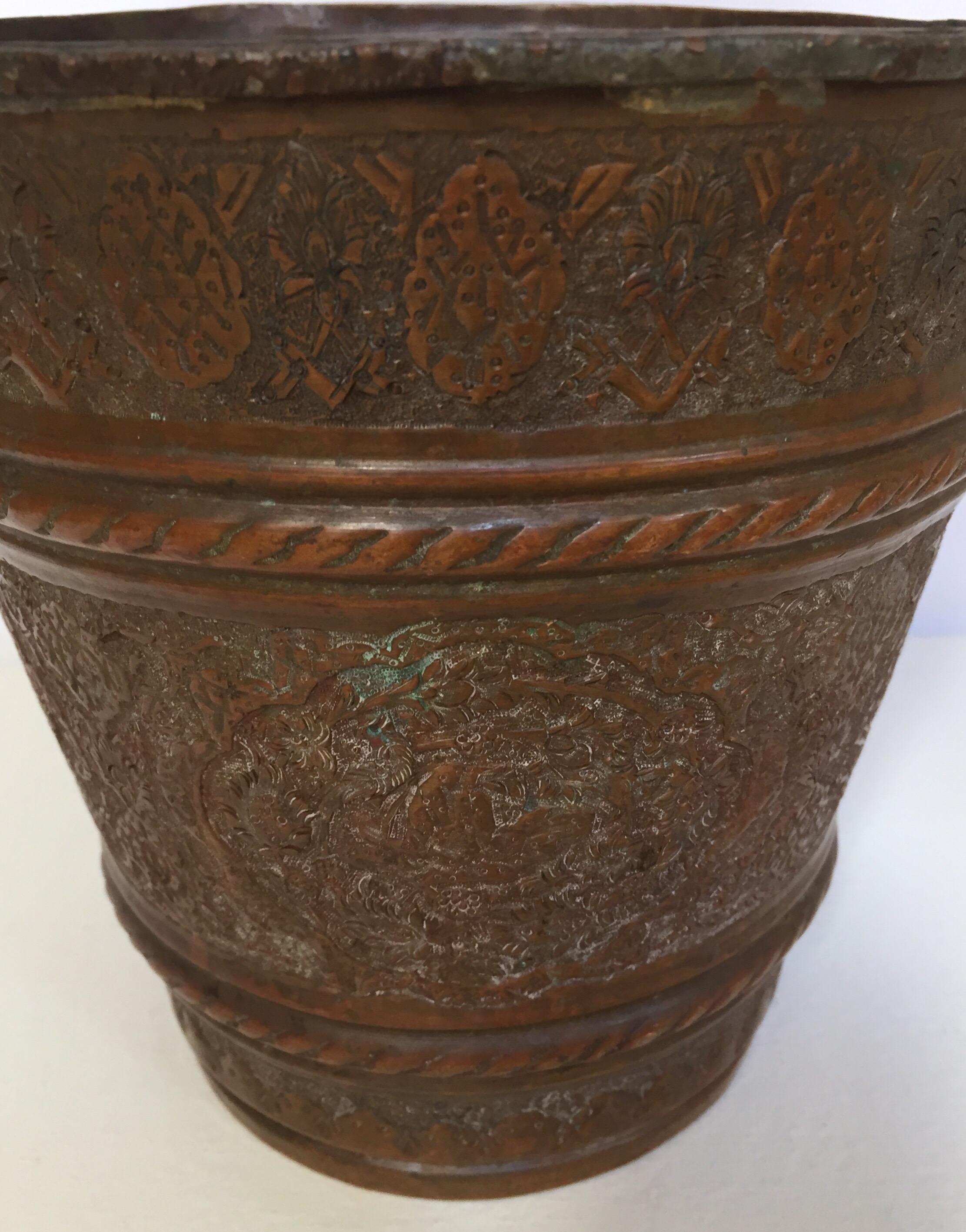 Indian Moorish Mughal Metal Copper Vessel Bucket For Sale