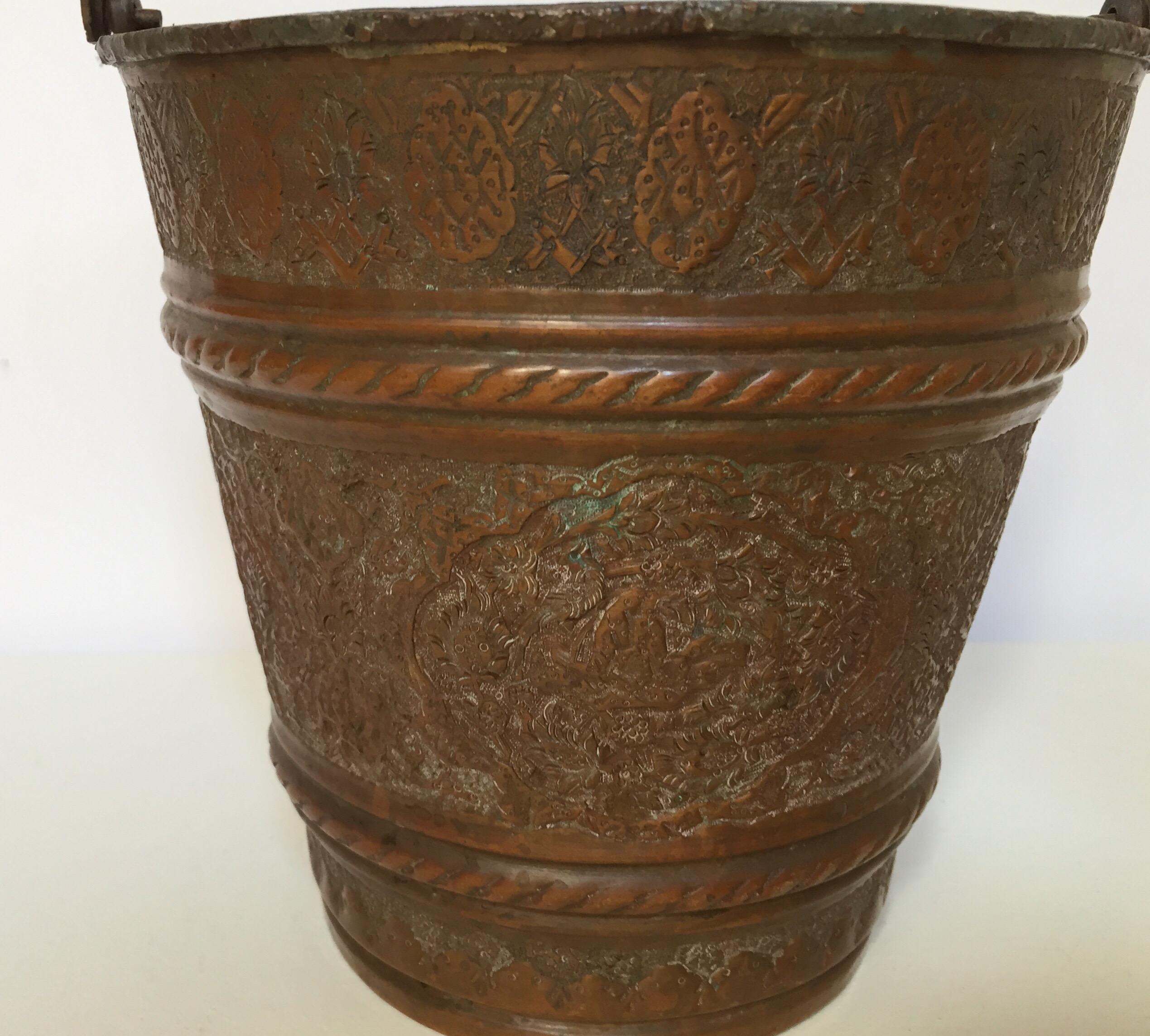 19th Century Moorish Mughal Metal Copper Vessel Bucket For Sale
