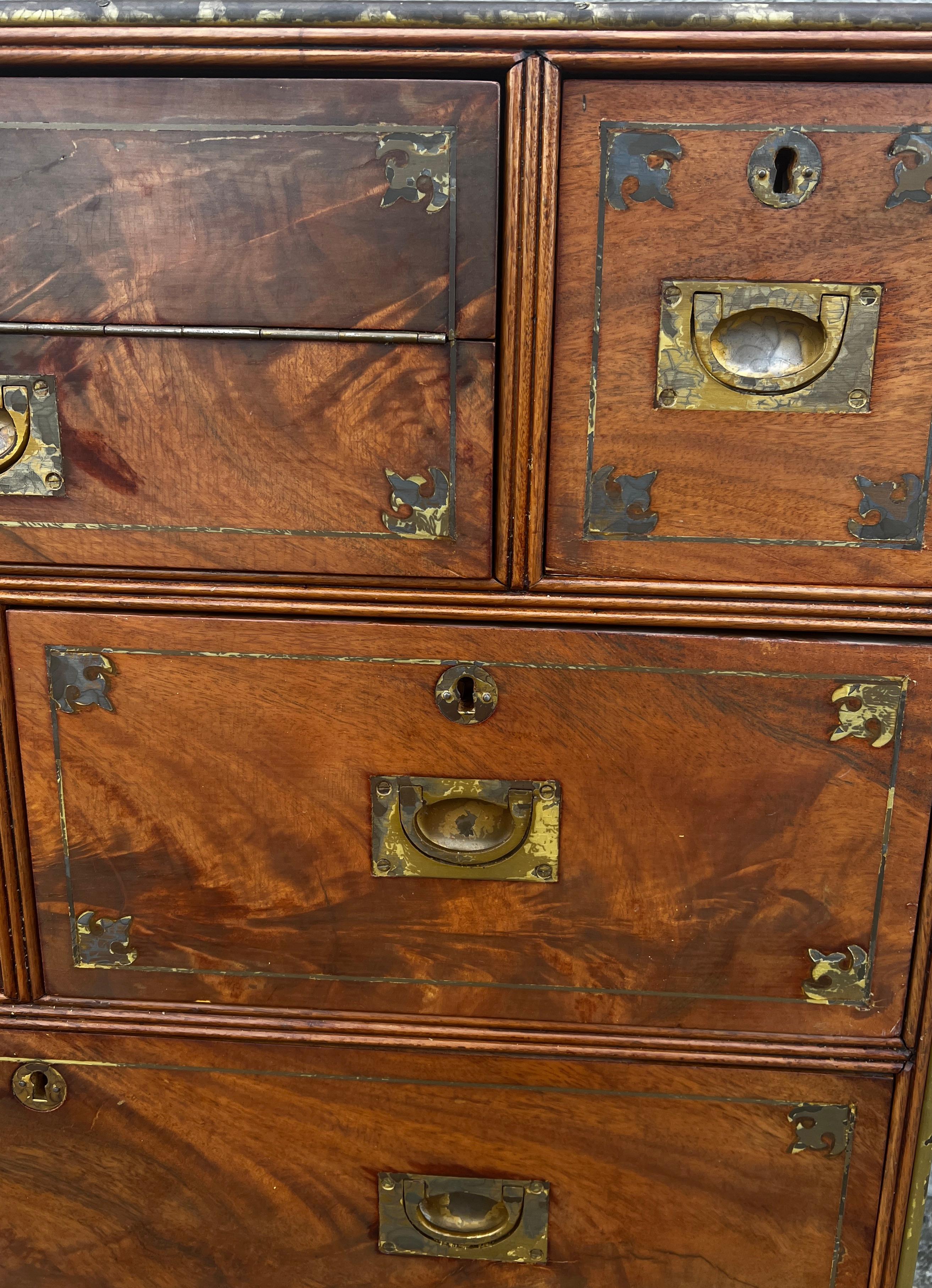 Anglo Raj Regency Campaign Chest with Desk Trimmed in Brass Banding Accents 1811 For Sale 5