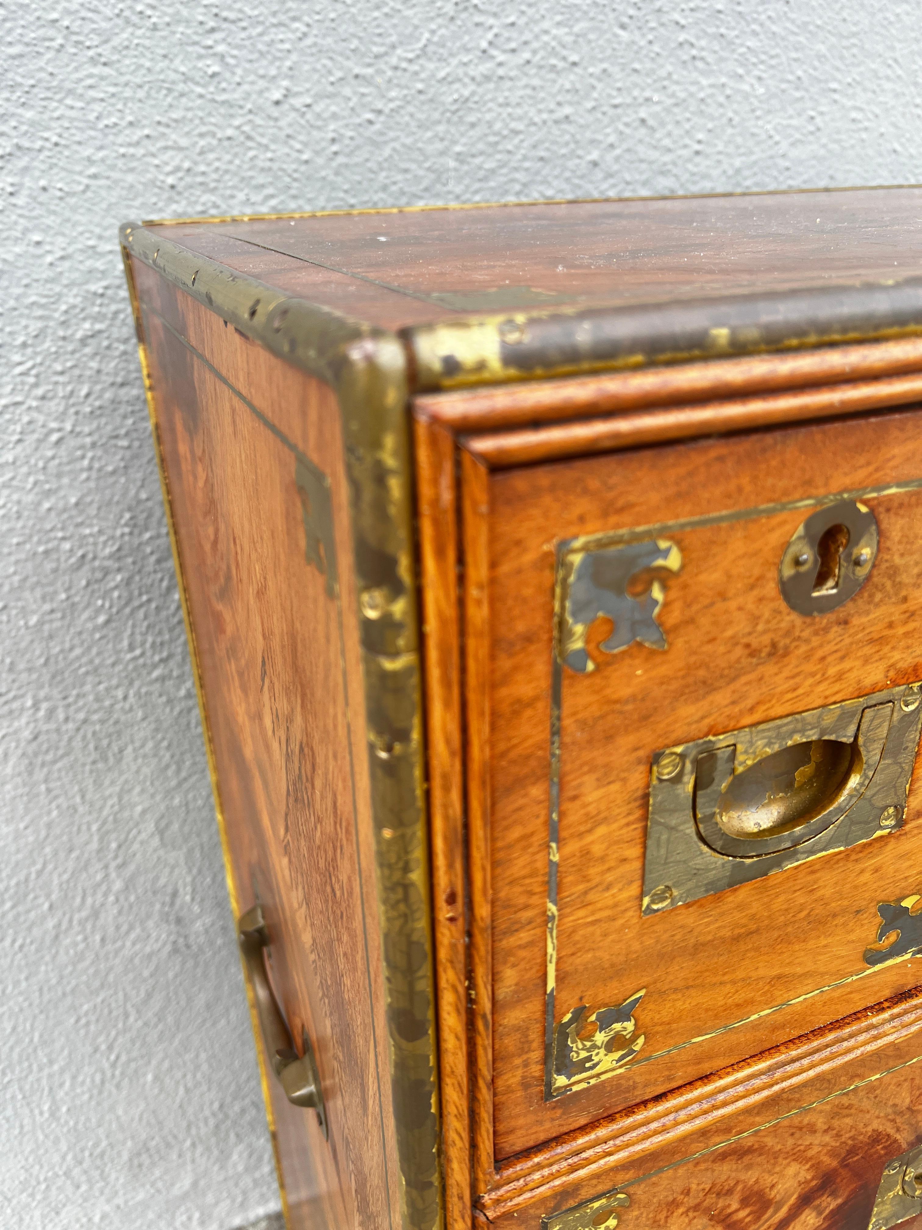 Anglo Raj Regency Campaign Chest with Desk Trimmed in Brass Banding Accents 1811 For Sale 8