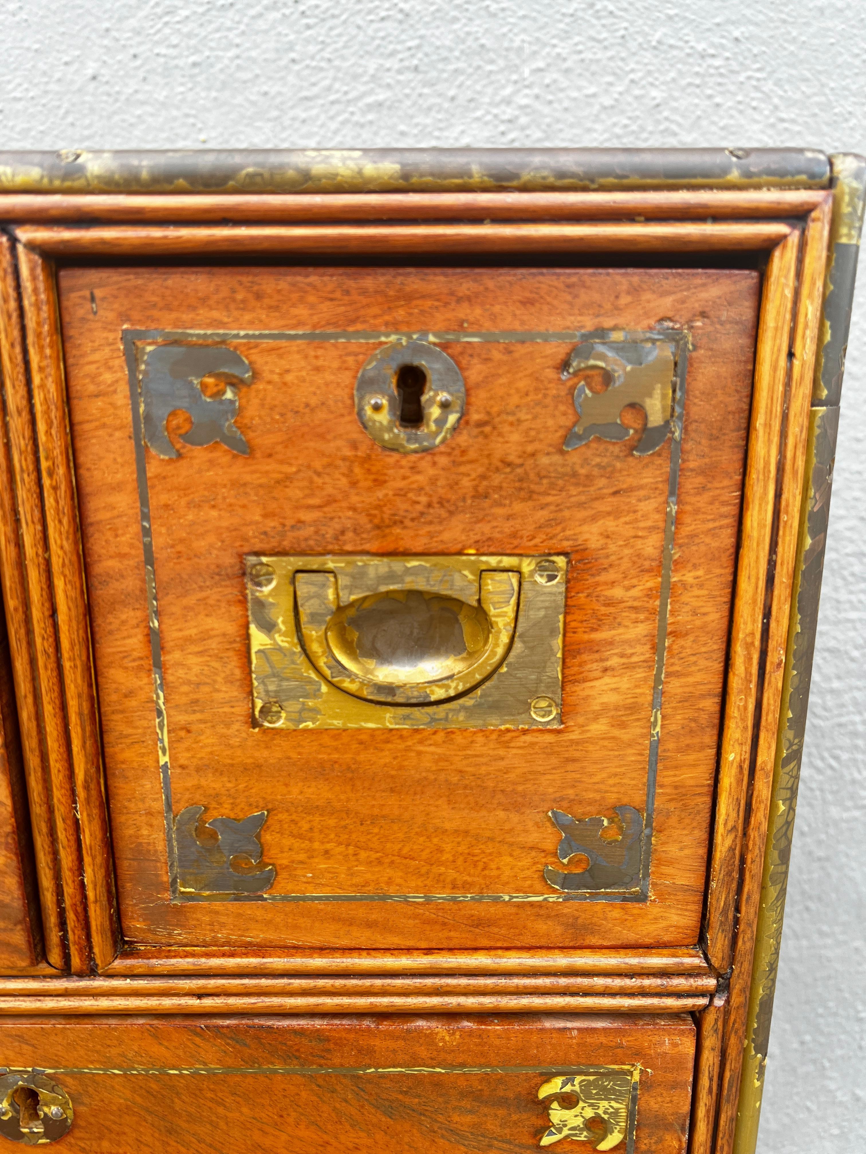 Anglo Raj Regency Campaign Chest with Desk Trimmed in Brass Banding Accents 1811 For Sale 10