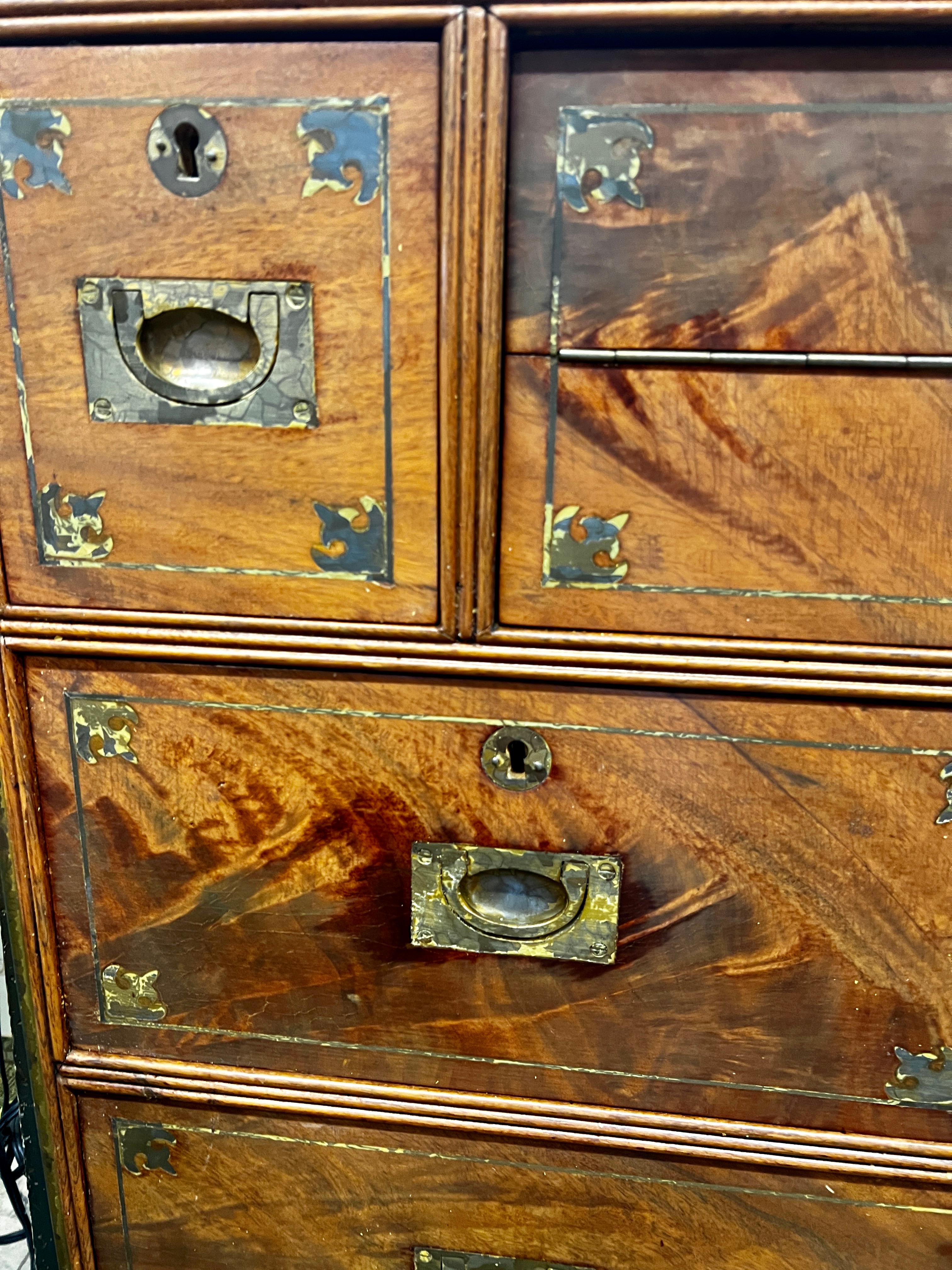 Anglo Raj Regency Campaign Chest with Desk Trimmed in Brass Banding Accents 1811 For Sale 11