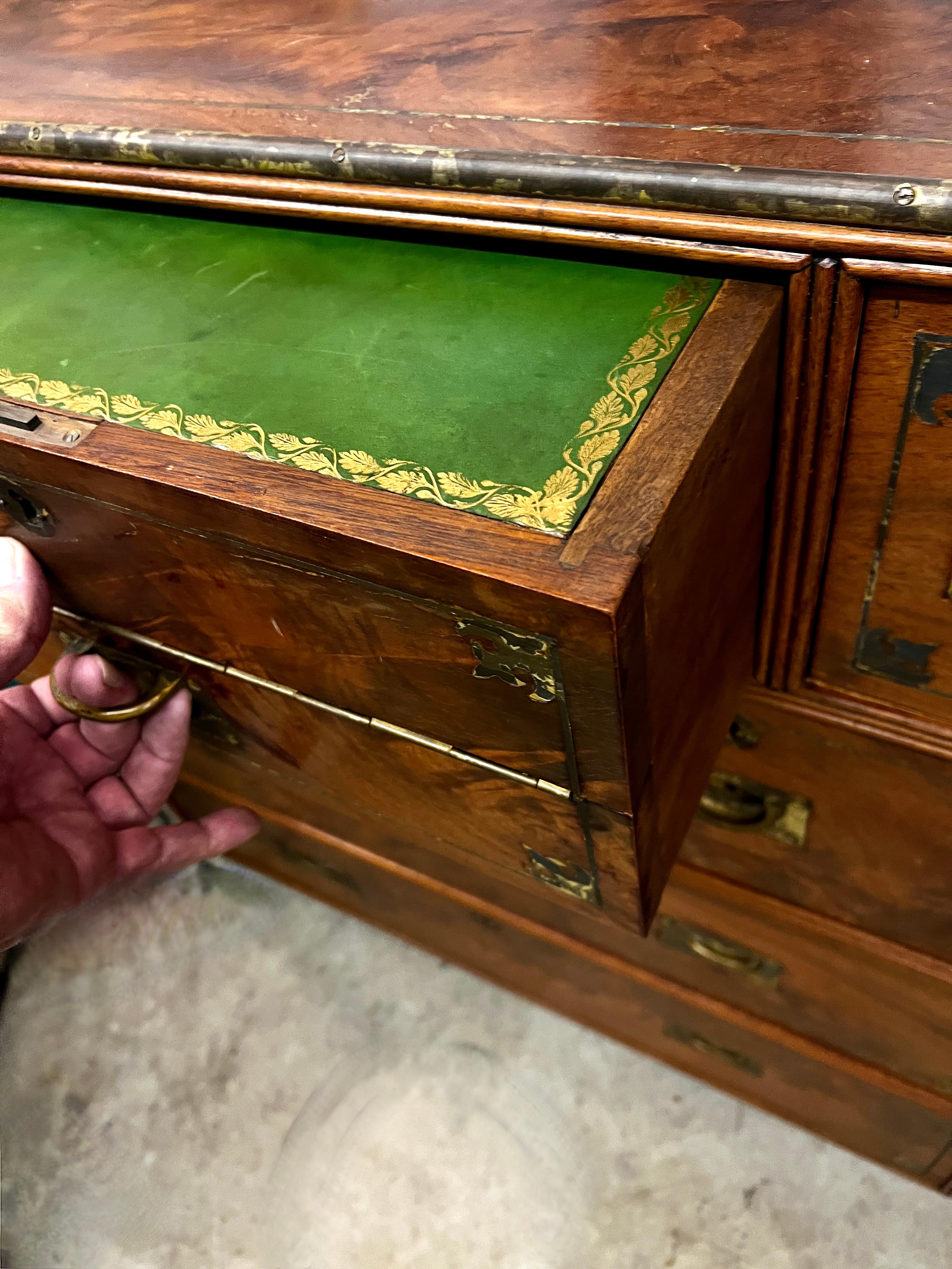 Anglo Raj Regency Campaign Chest with Desk Trimmed in Brass Banding Accents 1811 For Sale 12