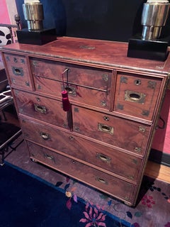 Anglo Raj Regency Campaign Chest with Desk Trimmed in Brass Banding Accents 1811