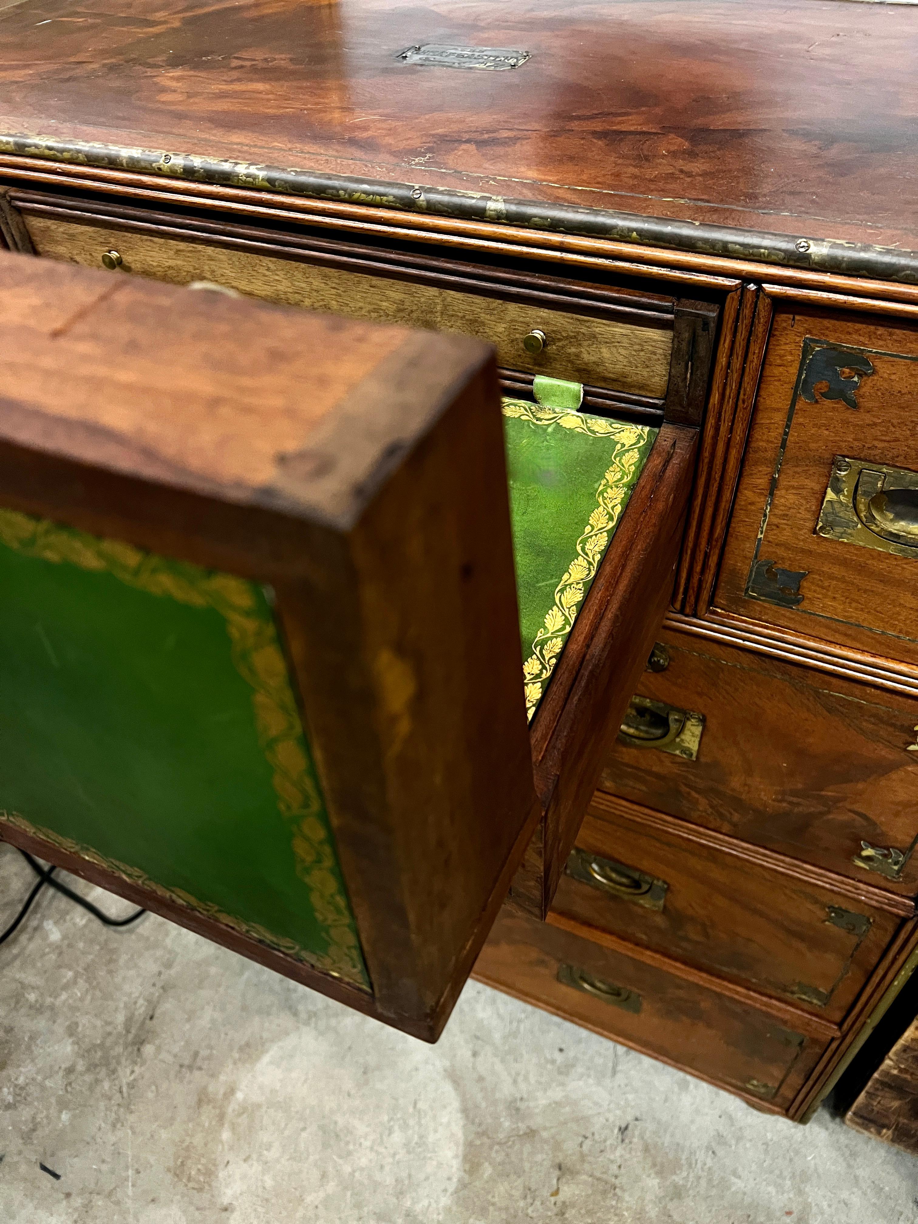 Anglo Raj Regency Campaign Chest with Desk Trimmed in Brass Banding Accents 1811 For Sale 4