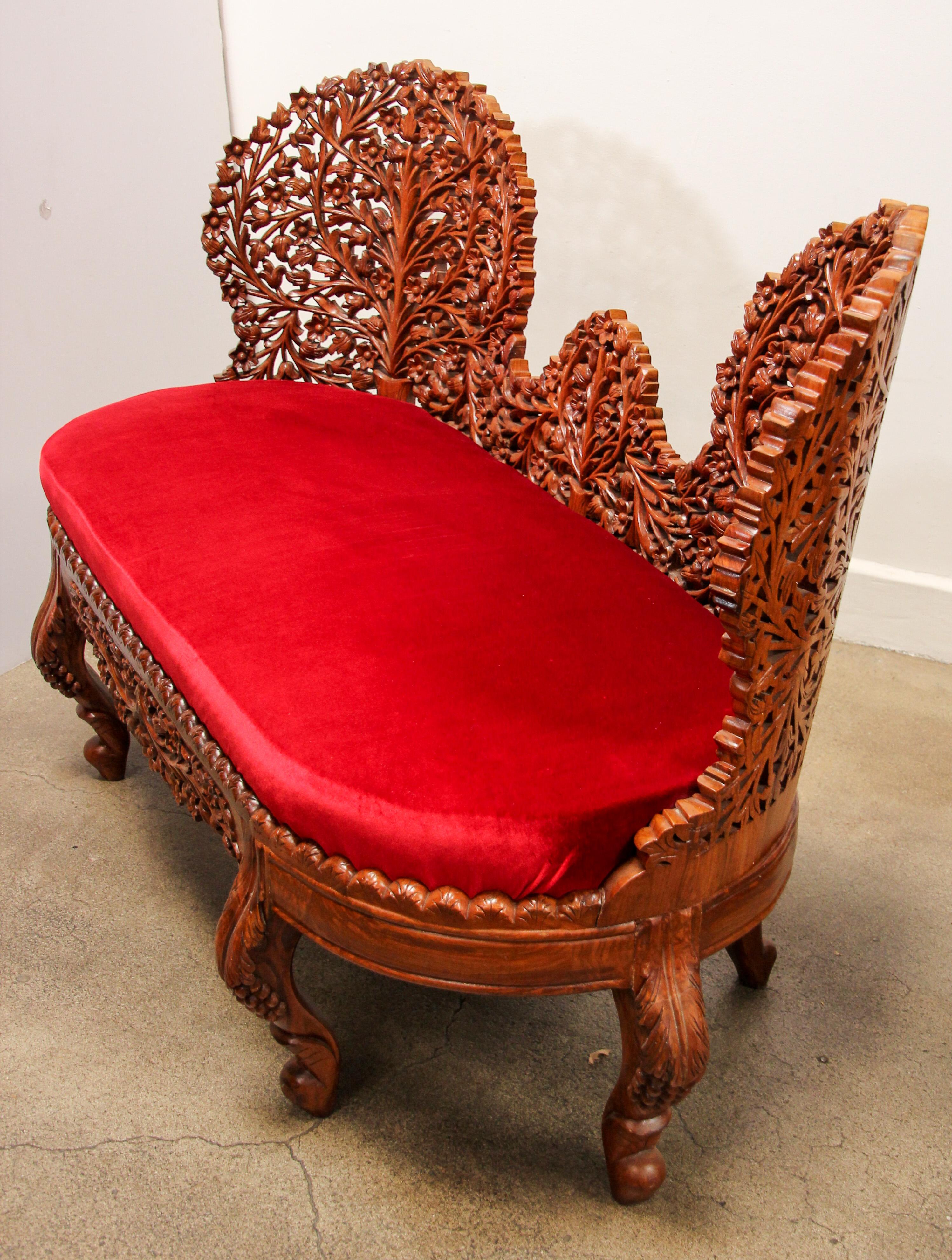 Anglo-Raj Settee with Open Back Hand Carved Tree of Life Back For Sale 3